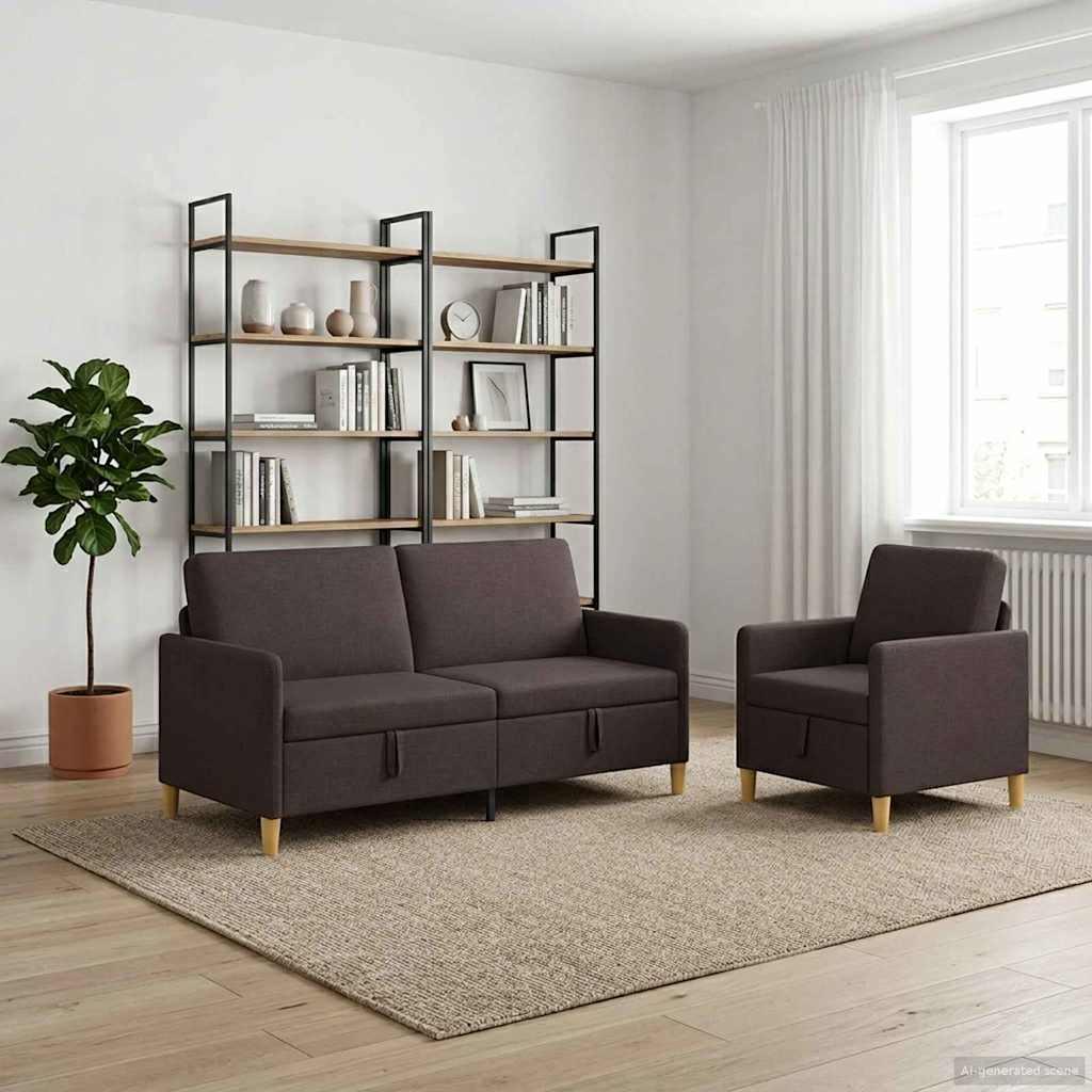 Sofa sæt med opbevaring 2 stk Mørk Brun Polyester billede