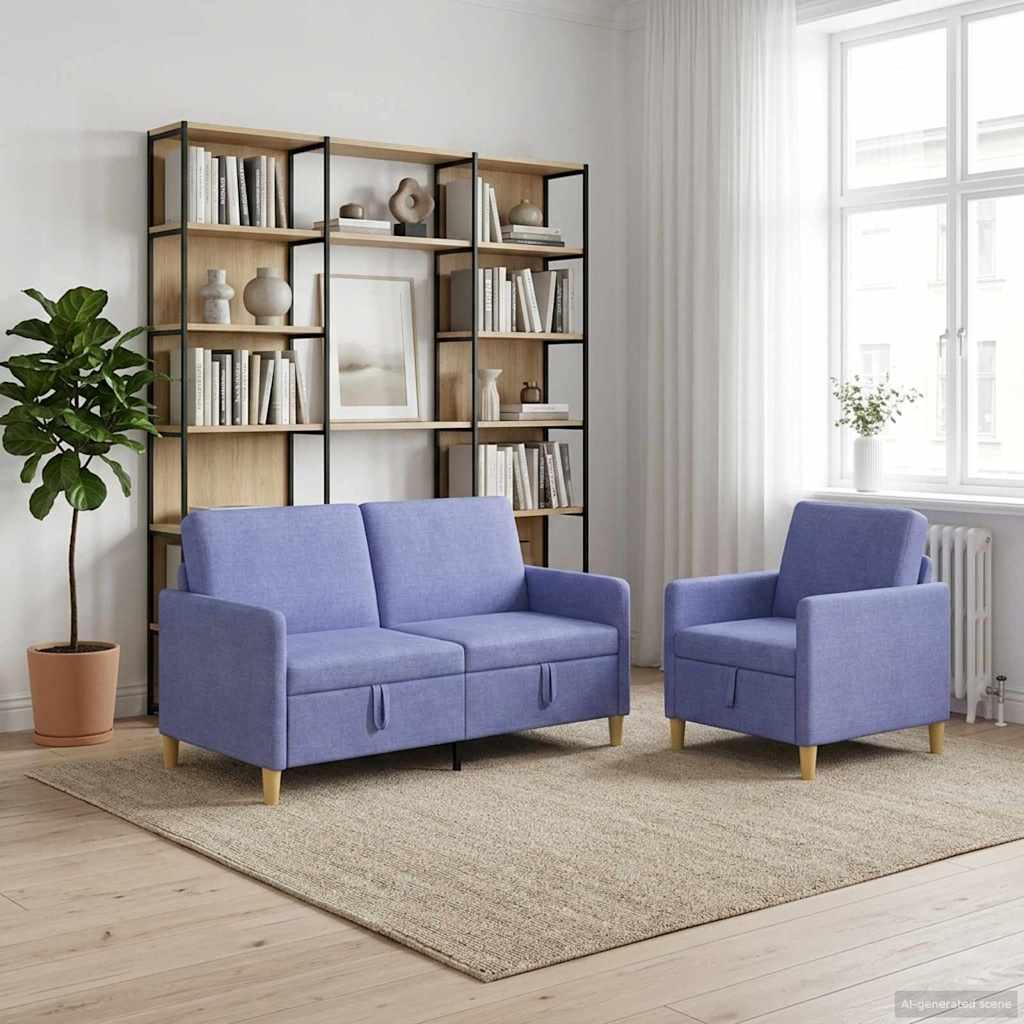 Sofa sæt med opbevaring 2 stk Jeans blå Polyester billede