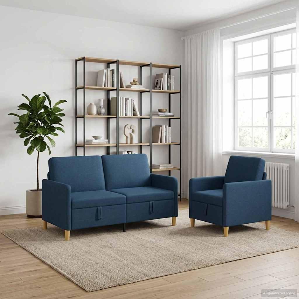 Sofa sæt med opbevaring 2 stk Blå Polyester billede