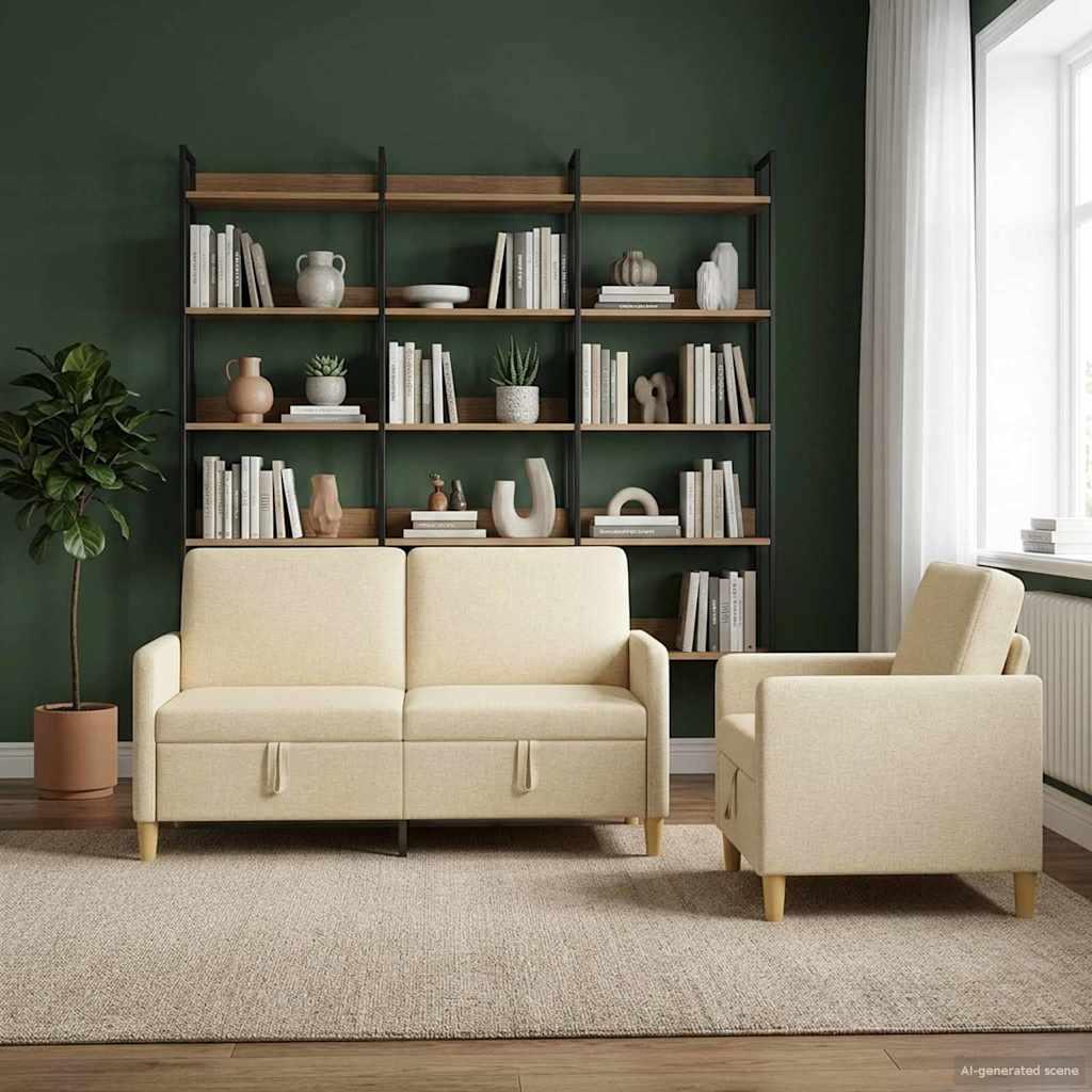 Sofa sæt med opbevaring 2 stk Cremefarvet Polyester billede