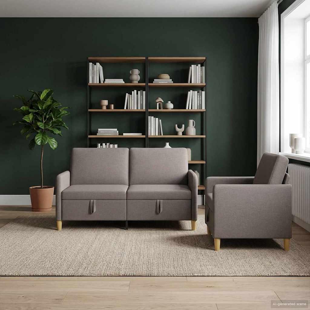 Sofa sæt med opbevaring 2 stk Gråbrun Polyester billede