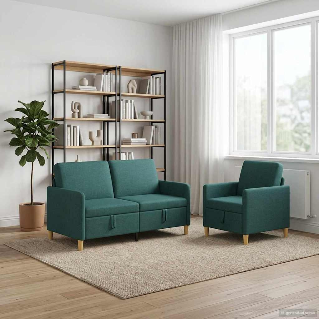Sofa sæt med opbevaring 2 stk Mørkegrøn Polyester billede