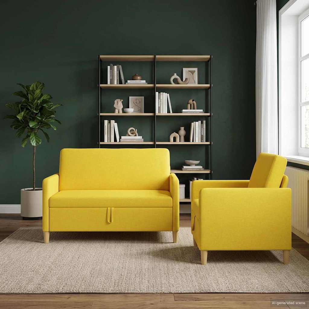 Sofa sæt med opbevaring 2 stk Lys Gul Polyester billede