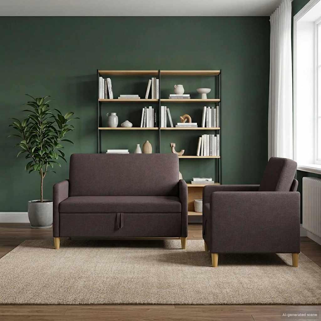 Sofa sæt med opbevaring 2 stk Mørk Brun Polyester billede