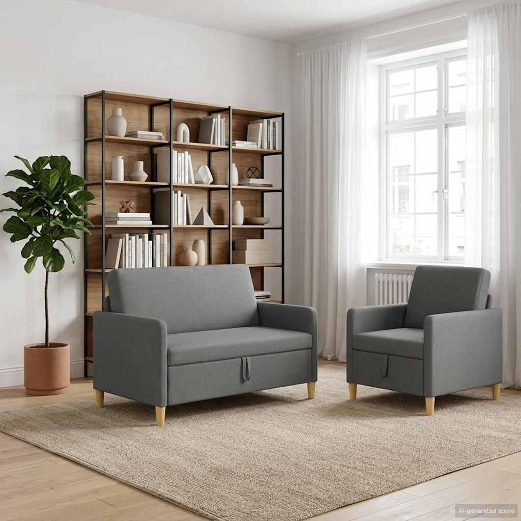 Sofa sæt med opbevaring 2 stk Mørkegrå Polyester billede