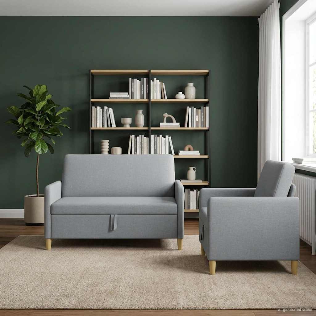 Sofa sæt med opbevaring 2 stk Lysegrå Polyester billede