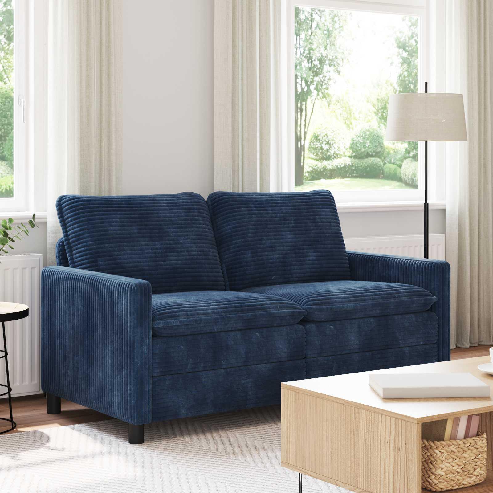 2-personers sofa - mørkeblå fløjlsklædt polyester, 156 × 81 × 87,5 cm billede