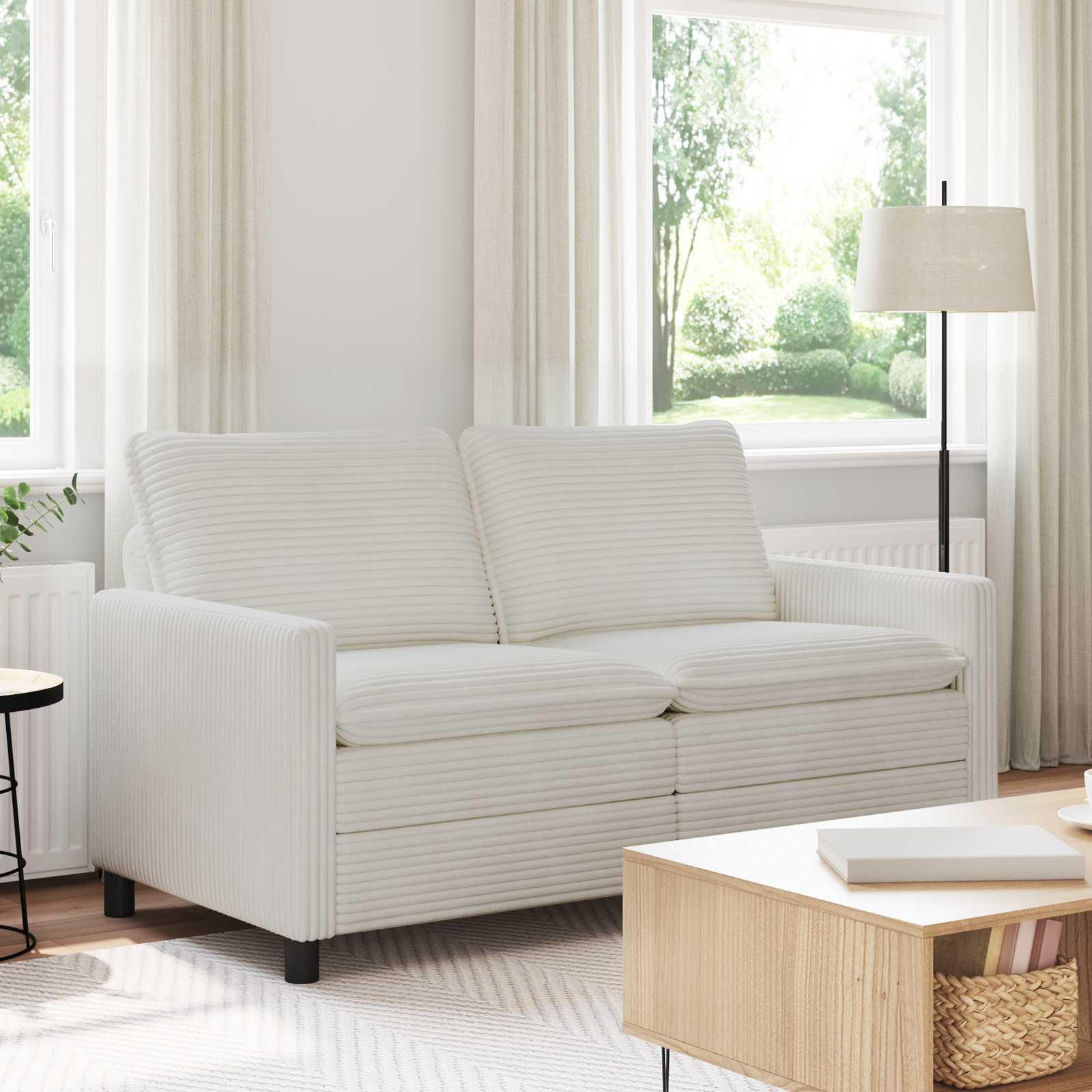 2-personers sofa - cremefarvet polyester, 156 × 81 × 87,5 cm billede
