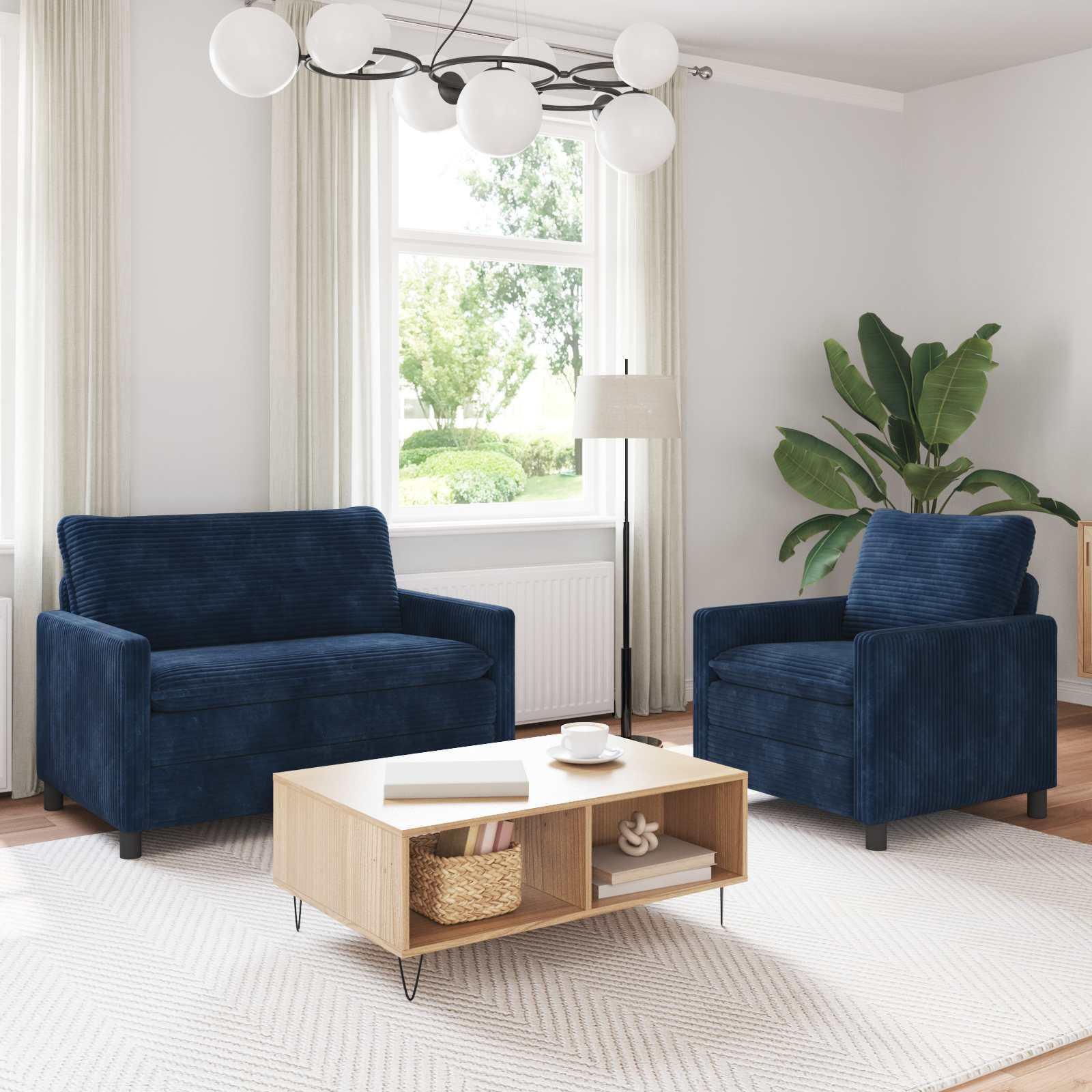 Sofa Sæt 2 stk Mørkeblå Polyester billede