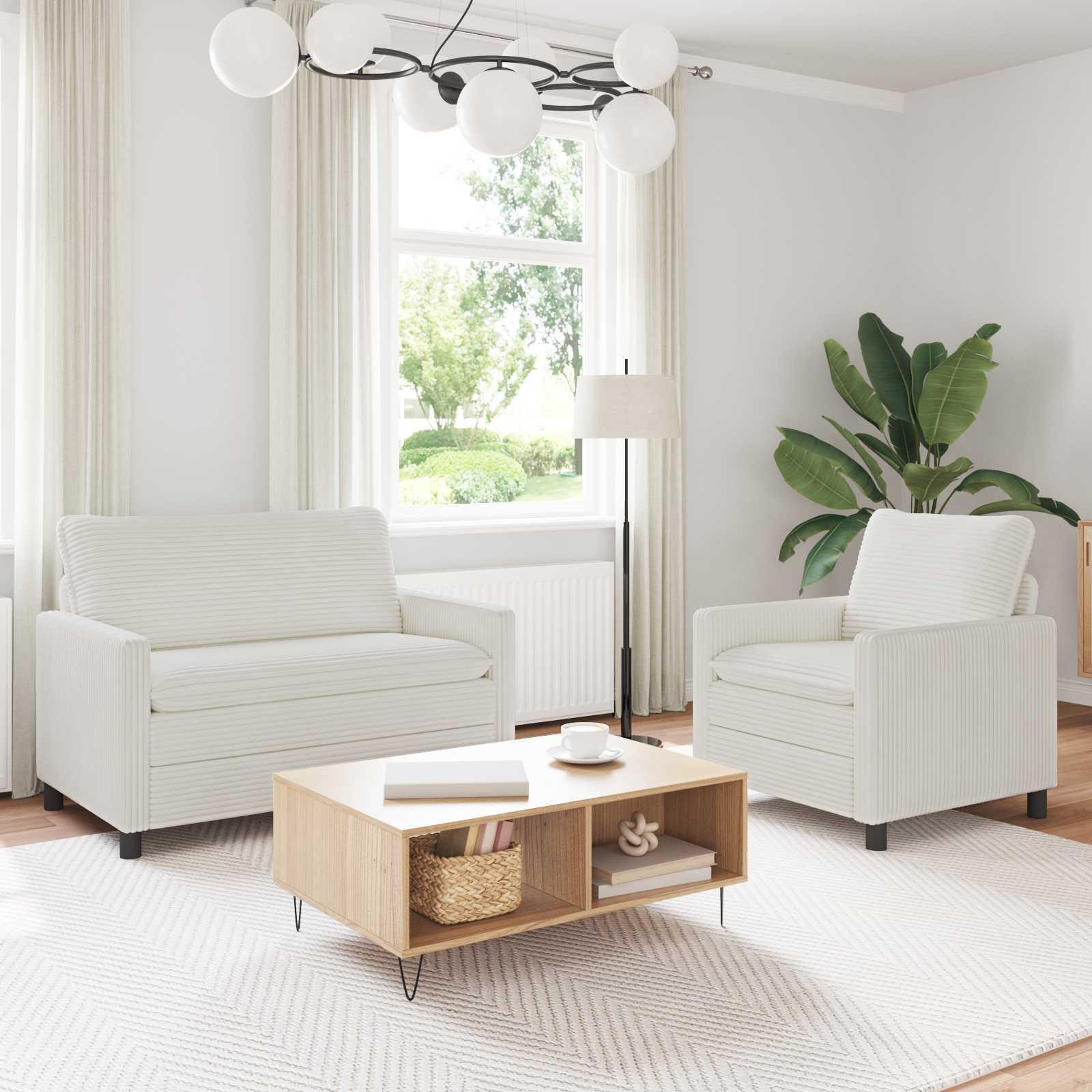 Sofasæt i creme - 1- og 2-personers sofa i polyester med metalramme