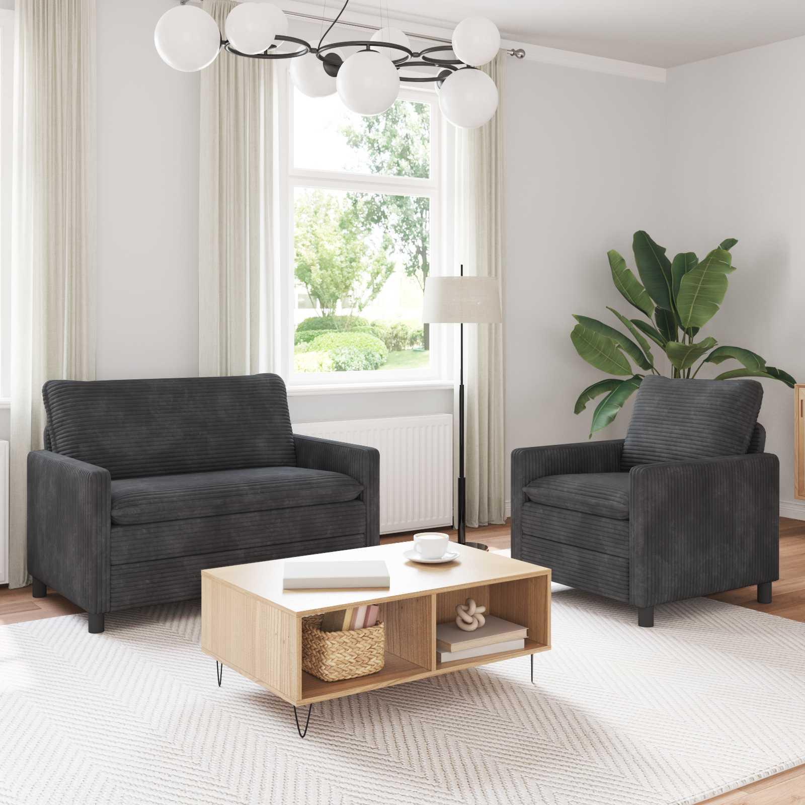 Sofa Sæt 2 stk Mørkegrå Polyester billede