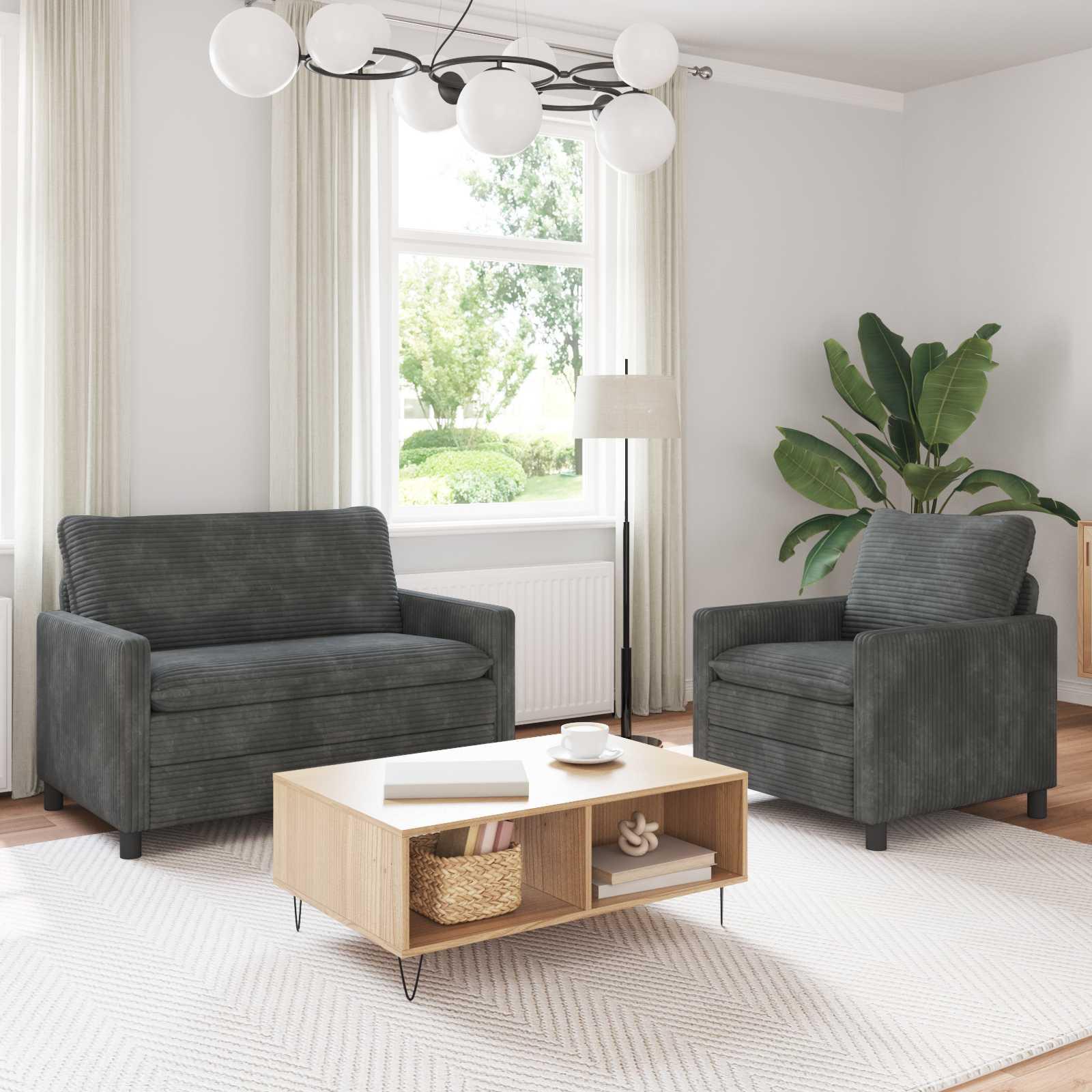 Sofa Sæt 2 stk Lysegrå Polyester billede
