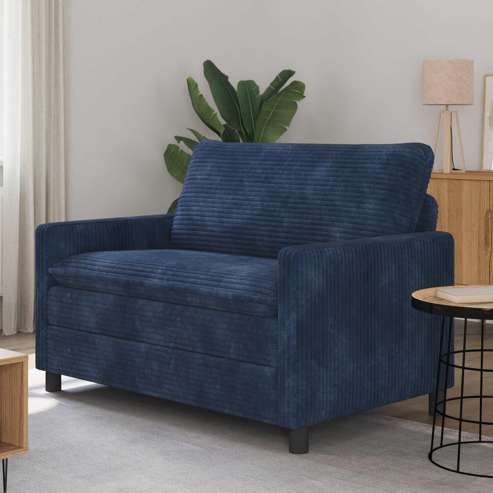 Sofa i mørkeblå fløjlskord - 2-personers, 126 × 81 × 87,5 cm billede