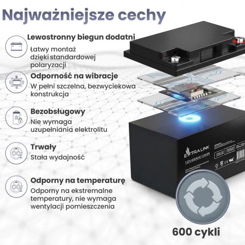 Extralink AGM blyakku 12 V 45 Ah - vedligeholdelsesfri