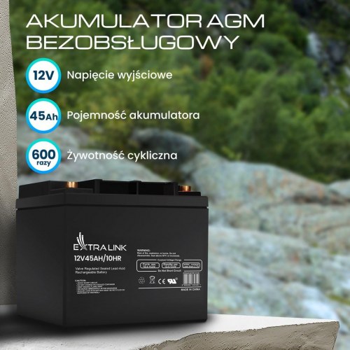 Extralink AGM blyakku 12 V 45 Ah - vedligeholdelsesfri