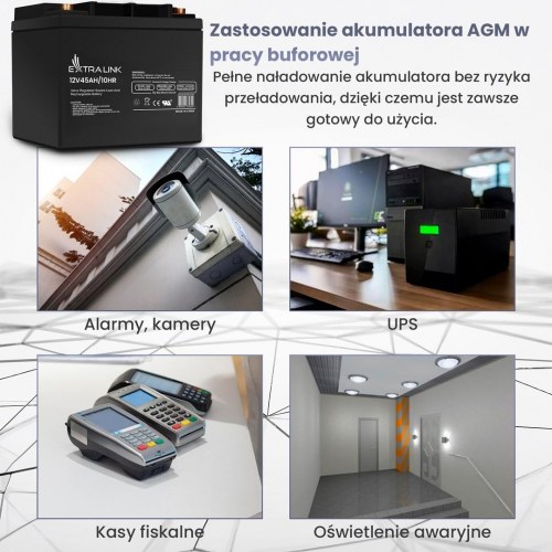 Extralink AGM blyakku 12 V 45 Ah - vedligeholdelsesfri