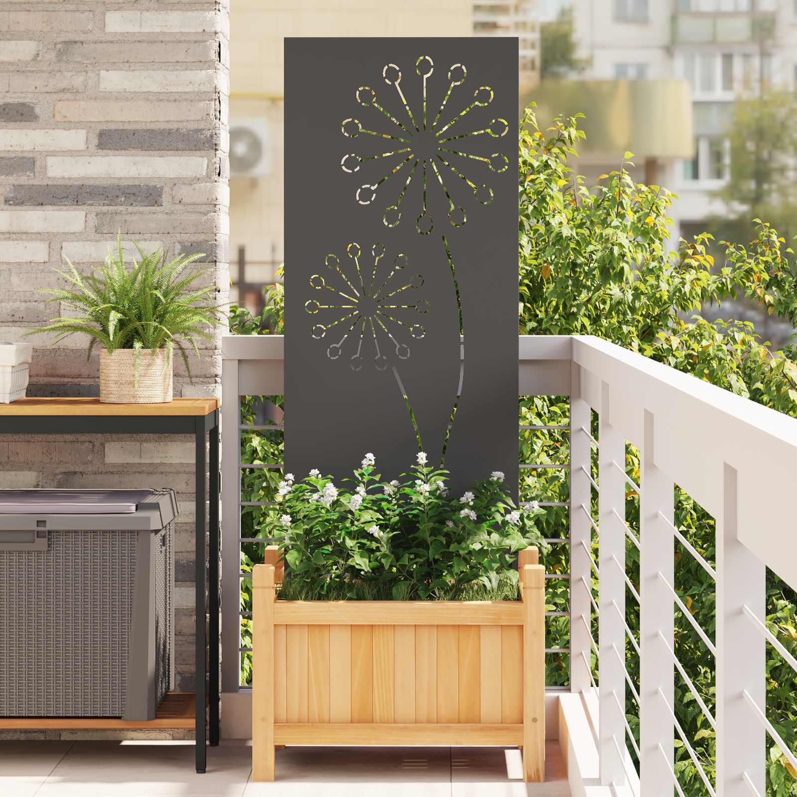 Have privatliv skærm Fretwork Sort 50 x 140 cm Koldvalset stål billede
