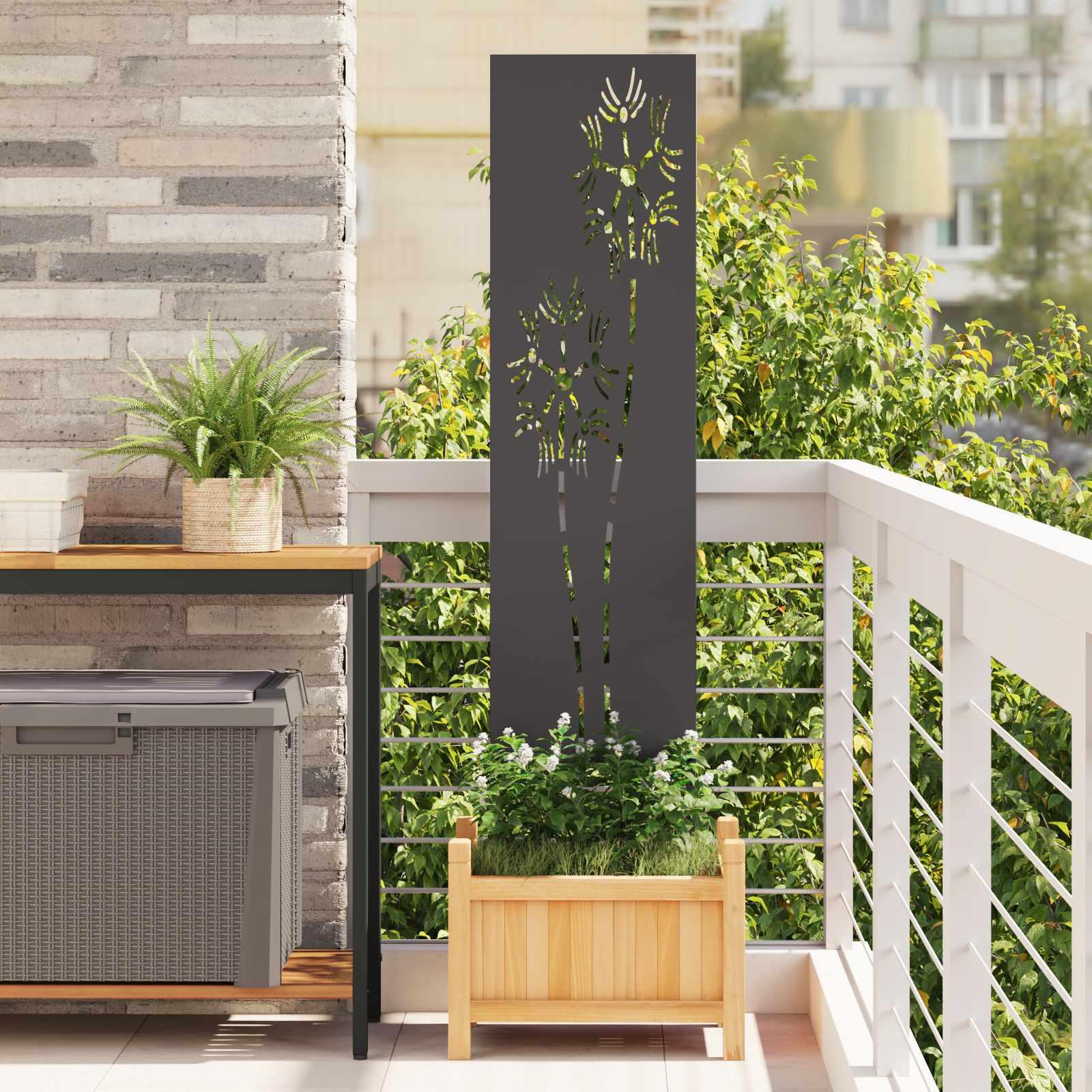 Have privatliv skærm Fretwork Sort 32 x 140 cm Koldvalset stål billede