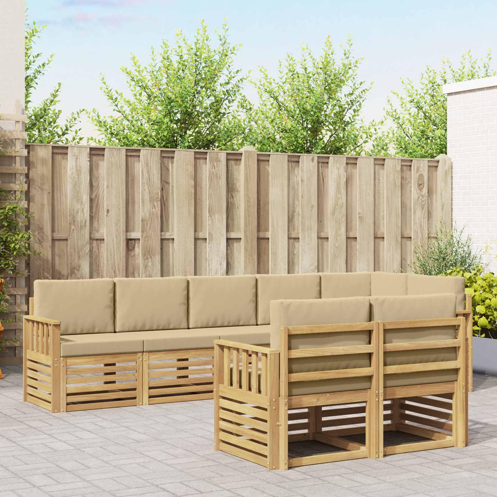 Udendørs sofagruppe 8 stk Hvid og Beige 306 x 128,5 x 73 cm billede