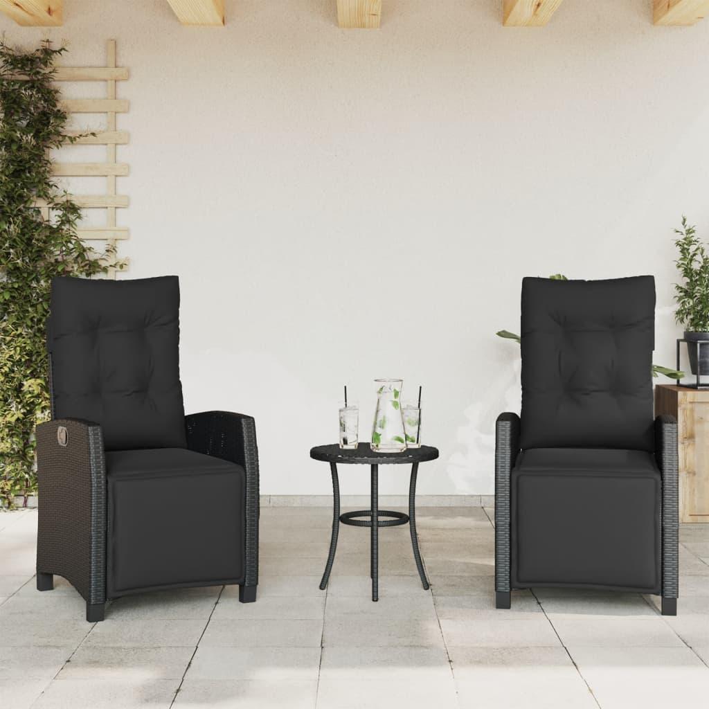 Havestol Med Hynder - Justerbart Ryglæn Polyrattan Sort - 2 / Sort / Med fodskammel