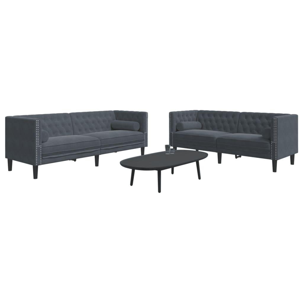 2-personers Chesterfield-sofasæt med puder fløjl mørkegrå billede