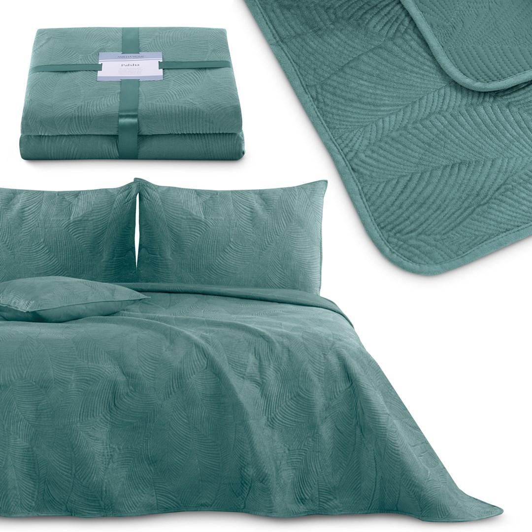 Amelia Home Palsha sengetæppe 170×210 - turkis fløjlspolyester, moderne glat design billede