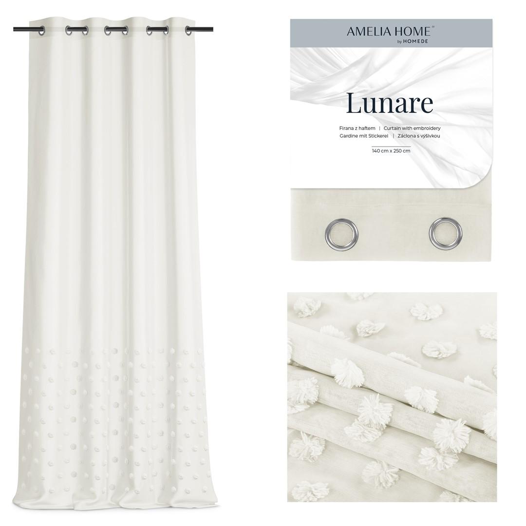 Amelia Home Lunare gardin - creme, broderet boho, øskner, 140×250 cm billede