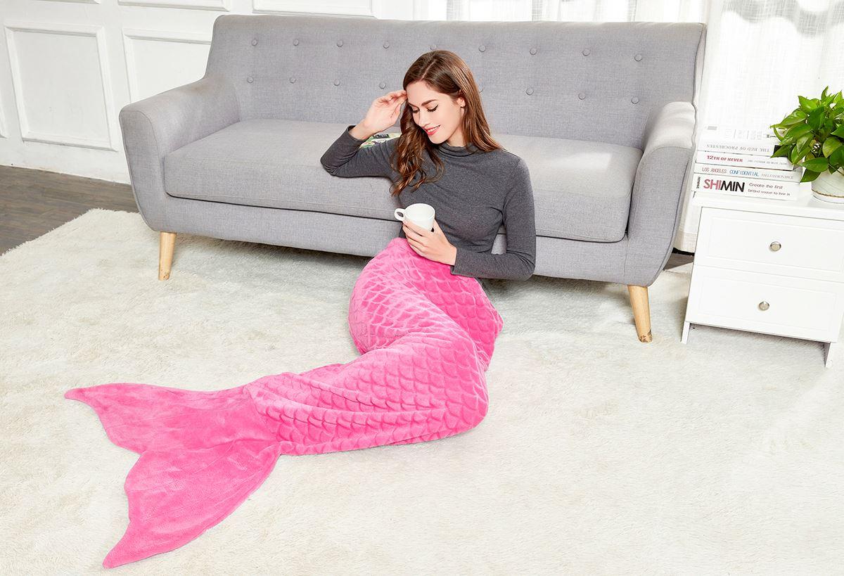 Mermaid-tæppe SIREN - lyserød, præget mønster, 190 cm billede