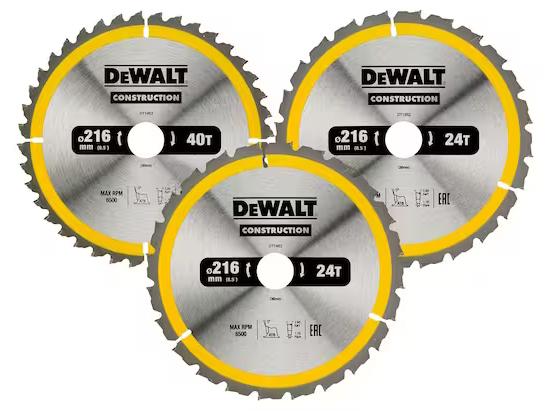DeWALT Construction rundsavsklinger 216 mm - sæt med 3 (1×40T + 2×24T) billede