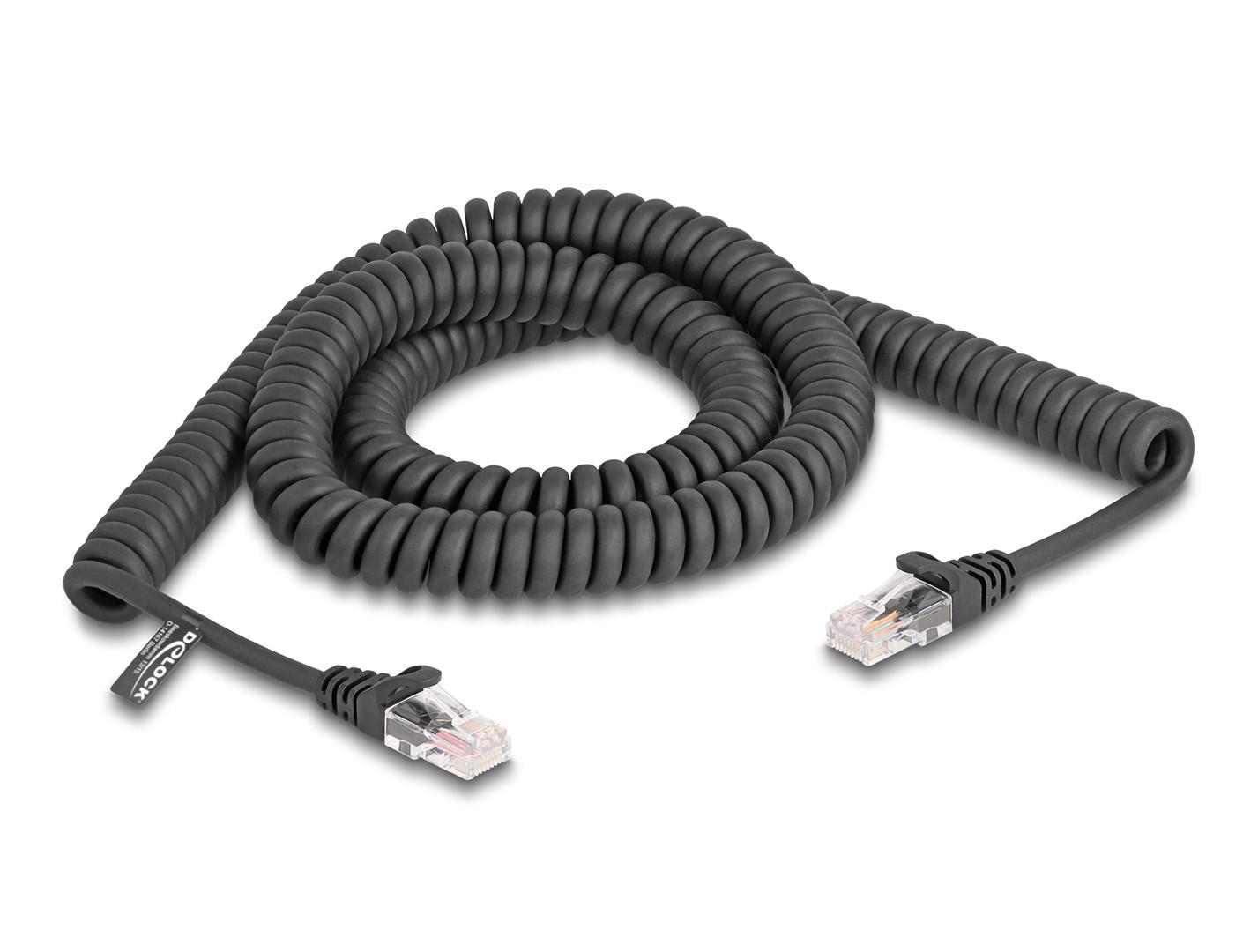 DeLOCK RJ45 spiralkabel han-til-han Cat5e 3 m - sort billede