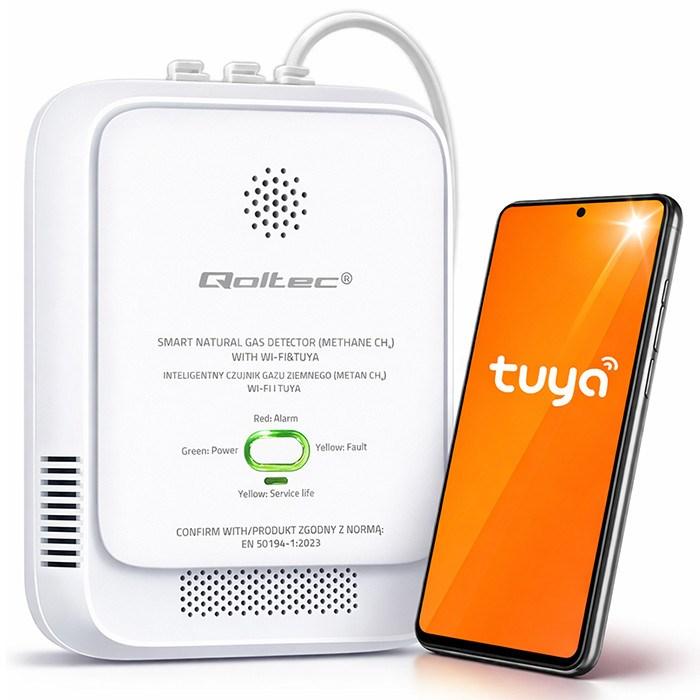 Qoltec 52651 smart naturgas-detektor CH4 - Wi‑Fi Tuya, 85 dB alarm, LED billede