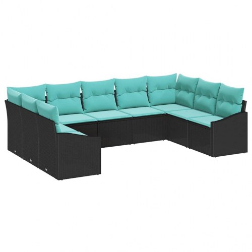 Sofa Sæt med pude 9 stk Sort polyrattan
