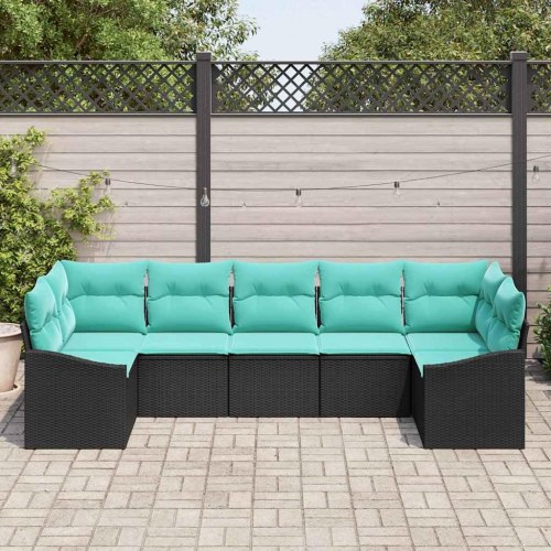 Sofa Sæt med pude 7 stk Sort polyrattan