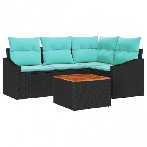 Havesofa Sæt med pude 5 stk Sort polyrattan