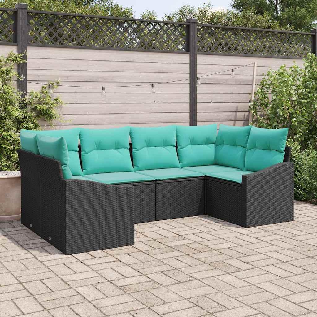 Sofa Sæt med pude 6 stk Sort polyrattan