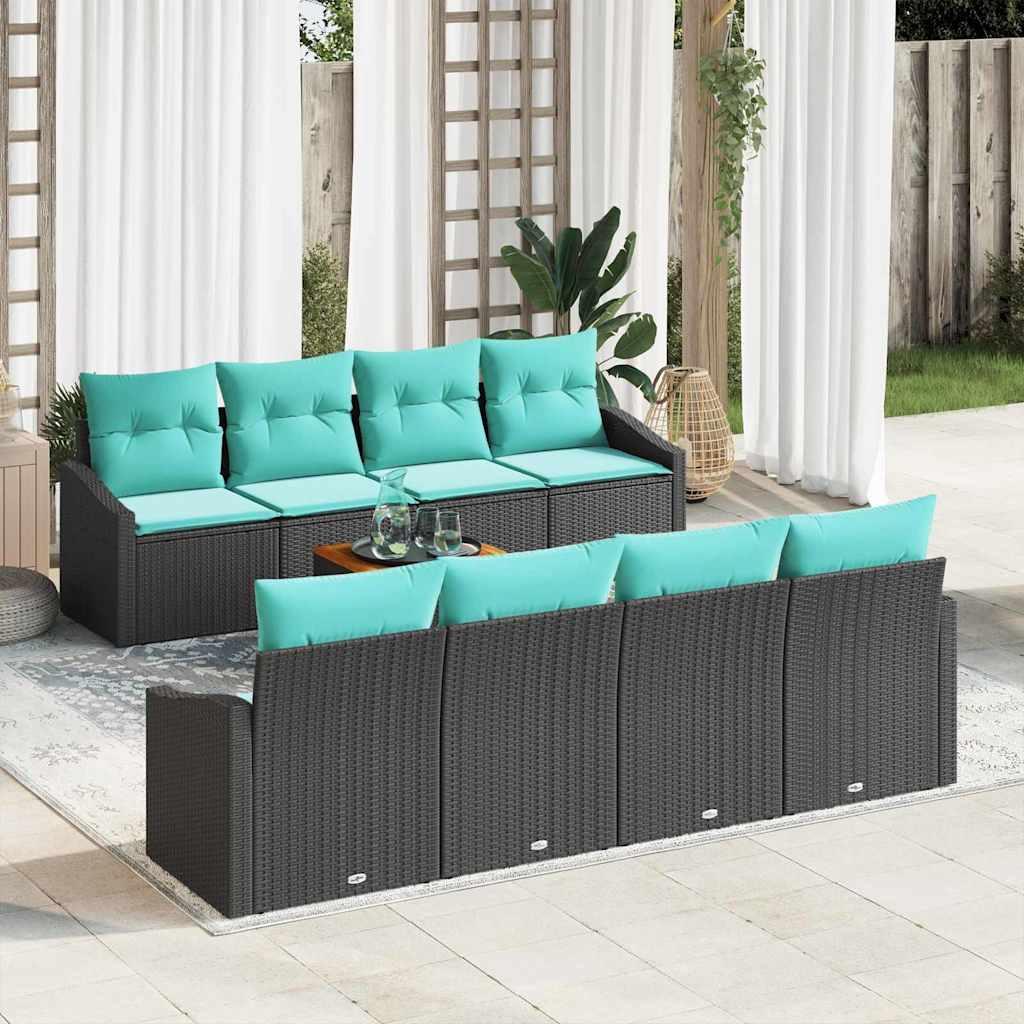 Havesofa Sæt med pude 9 stk Sort polyrattan
