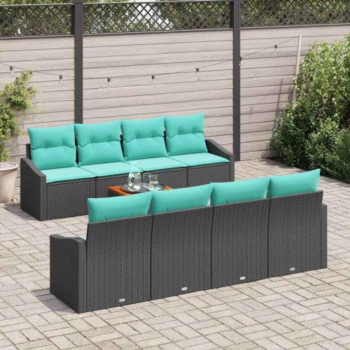 Havesofa Sæt med pude 9 stk Sort polyrattan