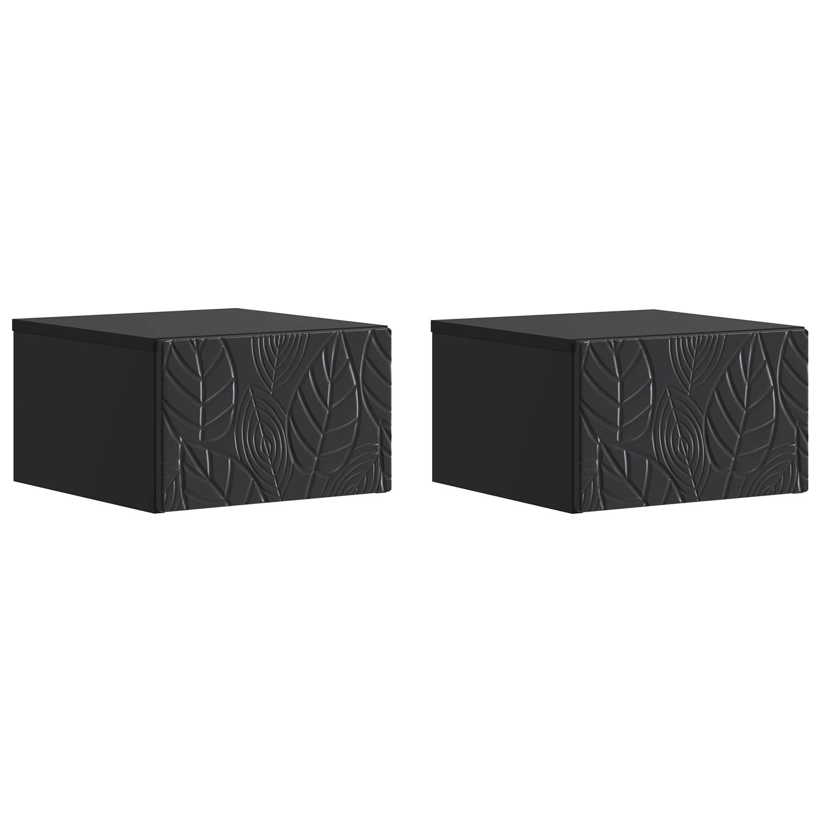 Væghængt Natbord 2 stk Sort 49 x 34,5 x 20 cm Konstrueret træ
