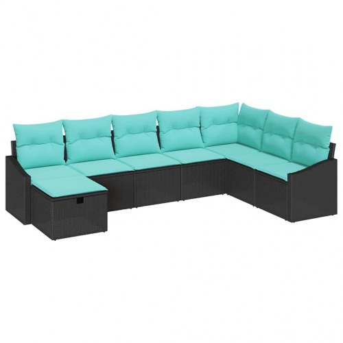 Havesofa Sæt med pude 8 stk Sort Poly rattan
