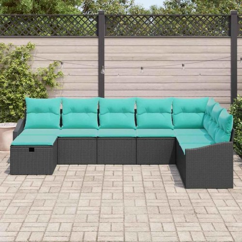 Havesofa Sæt med pude 8 stk Sort Poly rattan