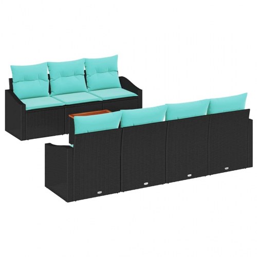 Havesofa Sæt med pude 8 stk Sort polyrattan