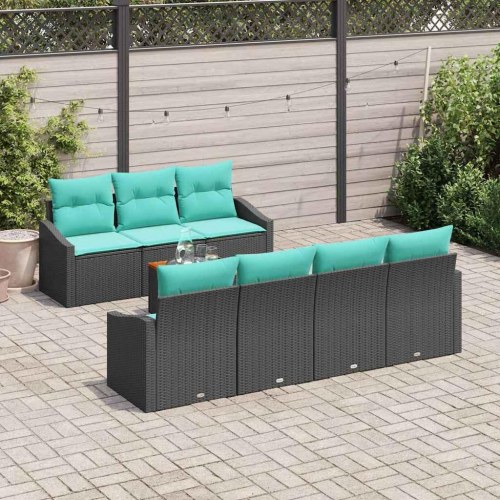 Havesofa Sæt med pude 8 stk Sort polyrattan