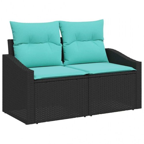 Havesofa Sæt med pude 8 stk Sort polyrattan