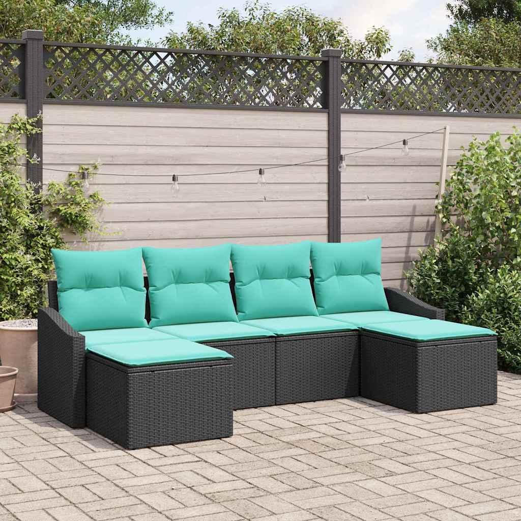 Sofa Sæt med pude 6 stk Sort polyrattan
