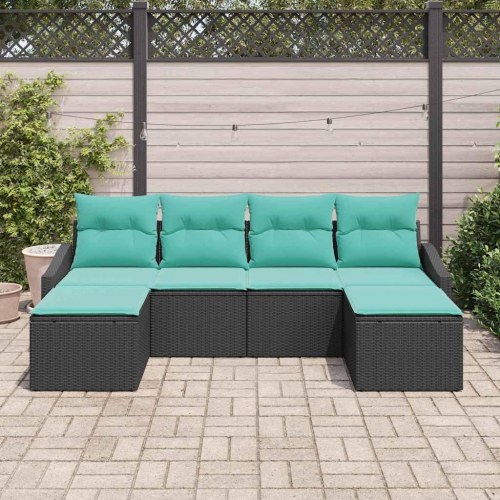 Sofa Sæt med pude 6 stk Sort polyrattan