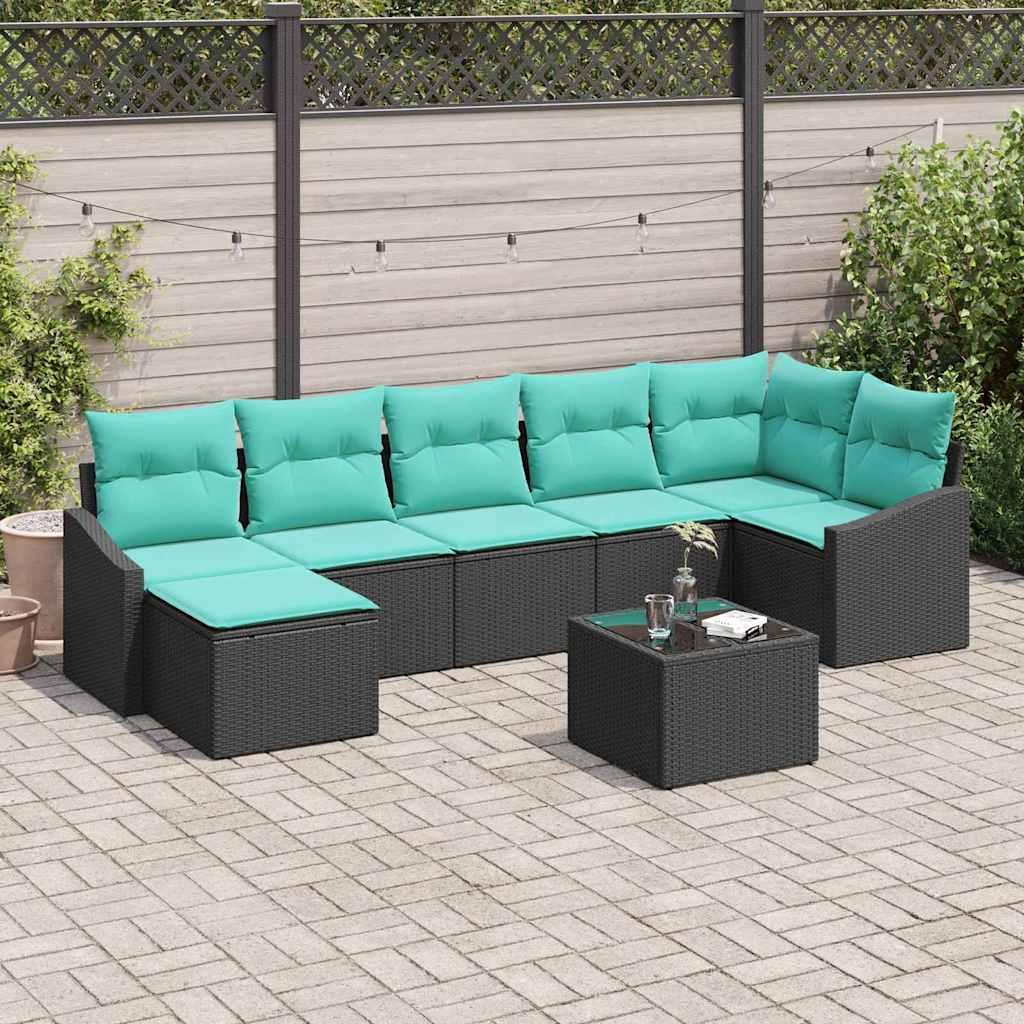 Sofa Sæt med pude 8 stk Sort polyrattan