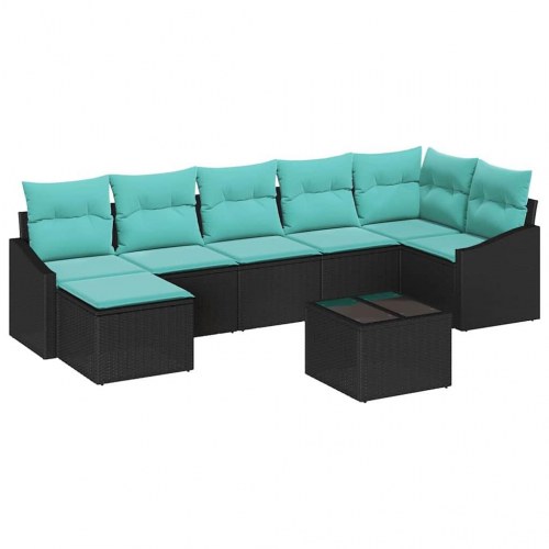 Sofa Sæt med pude 8 stk Sort polyrattan