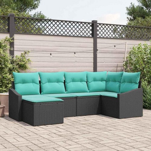 Sofa Sæt med pude 6 stk Sort polyrattan