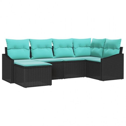 Sofa Sæt med pude 6 stk Sort polyrattan