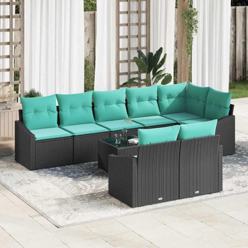 Sofa Sæt med pude 9 stk Sort polyrattan